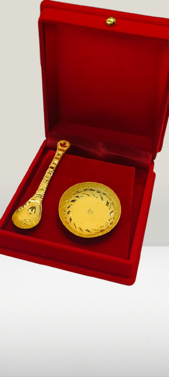Gold Plated Spoon & Bowl Set in Luxury Red Box
