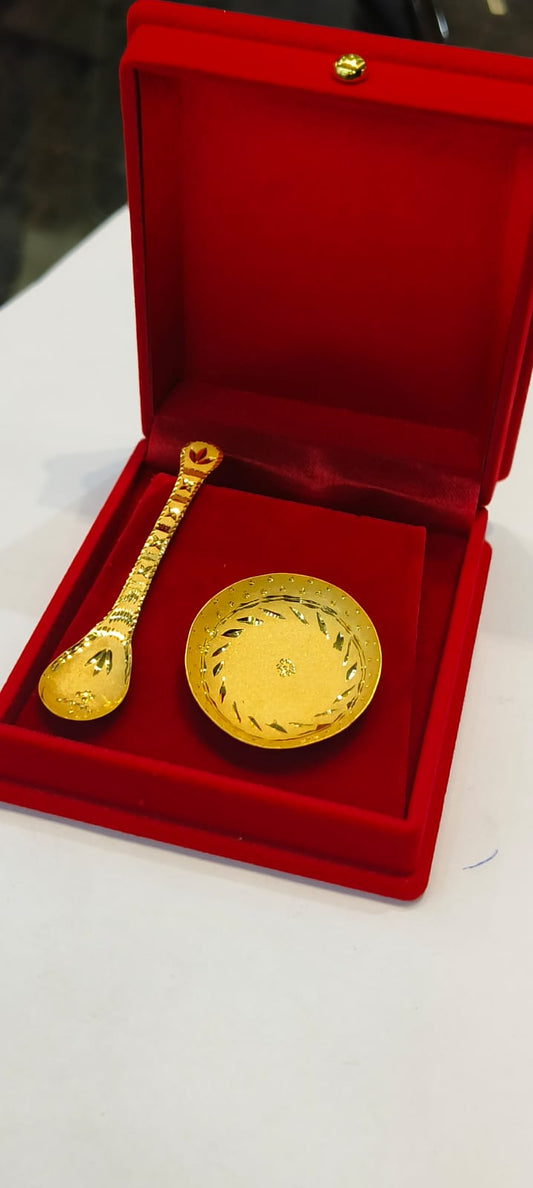 Gold Plated Spoon & Bowl Set in Luxury Red Box